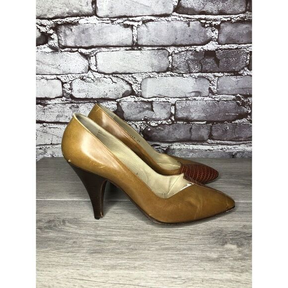 Gianni Versace Brown Croc Leather Pointed Toe Dress Heels Women Sz 39EU/8.5M US - Picture 1 of 16